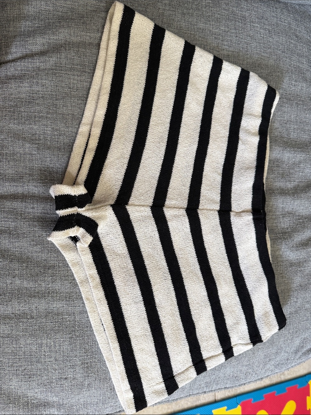 Zara Black and Cream Striped Knit Shorts